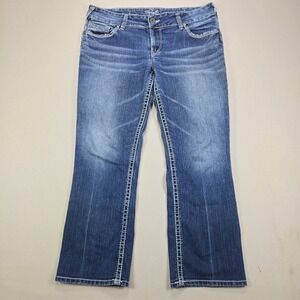 Silver Jeans Suki Capri Mid Rise Curvy Thick Stitch Medium Wash Blue Womens 31